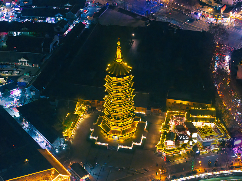 淮安市里运河文化长廊夜景航拍图片素材