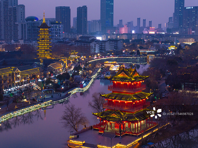 淮安市里运河文化长廊夜景航拍图片素材