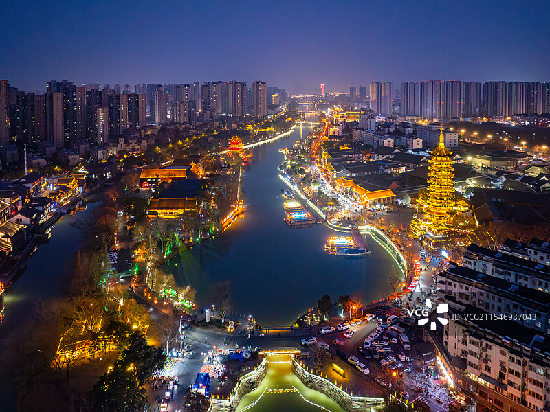 淮安市里运河文化长廊夜景航拍图片素材
