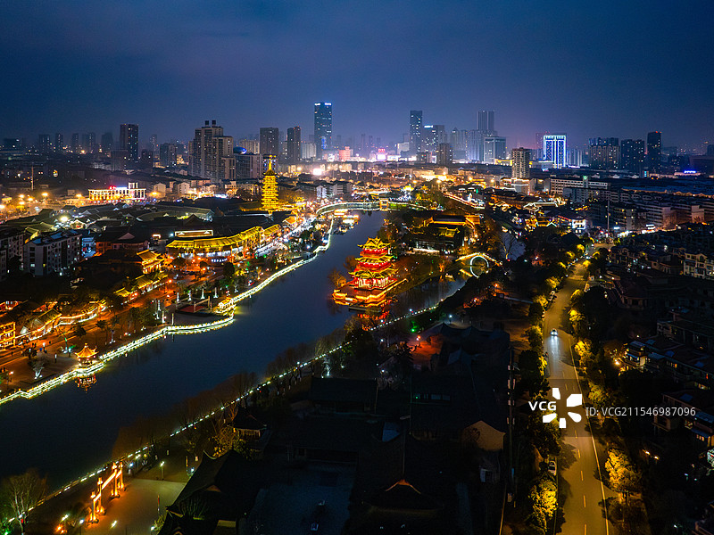 淮安市里运河文化长廊夜景航拍图片素材