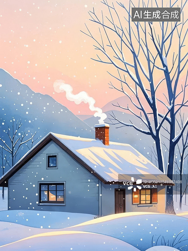 【AI数字艺术】冬天冬季小雪冬至大雪小寒大寒节气插画图片素材