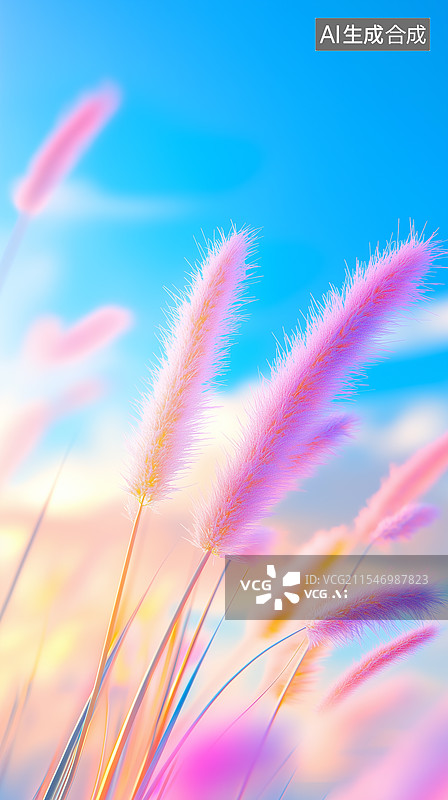 【AI数字艺术】卡通梦幻粉芒草景色图片素材