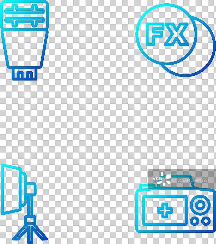 摄影棚灯光设备，包括相机、软箱、闪光灯和特效图片素材