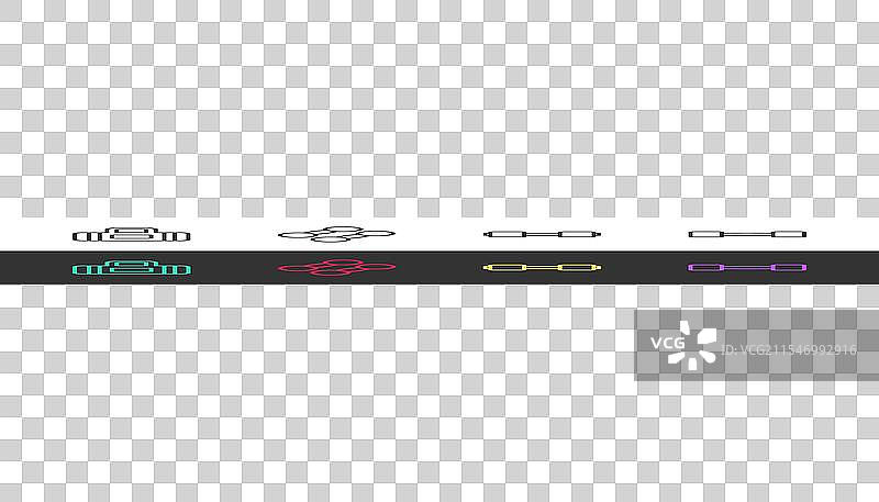 黑白色的运动包和哑铃排列在一起图片素材