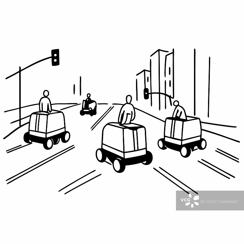 送货机器人剪影，未来的象征图片素材