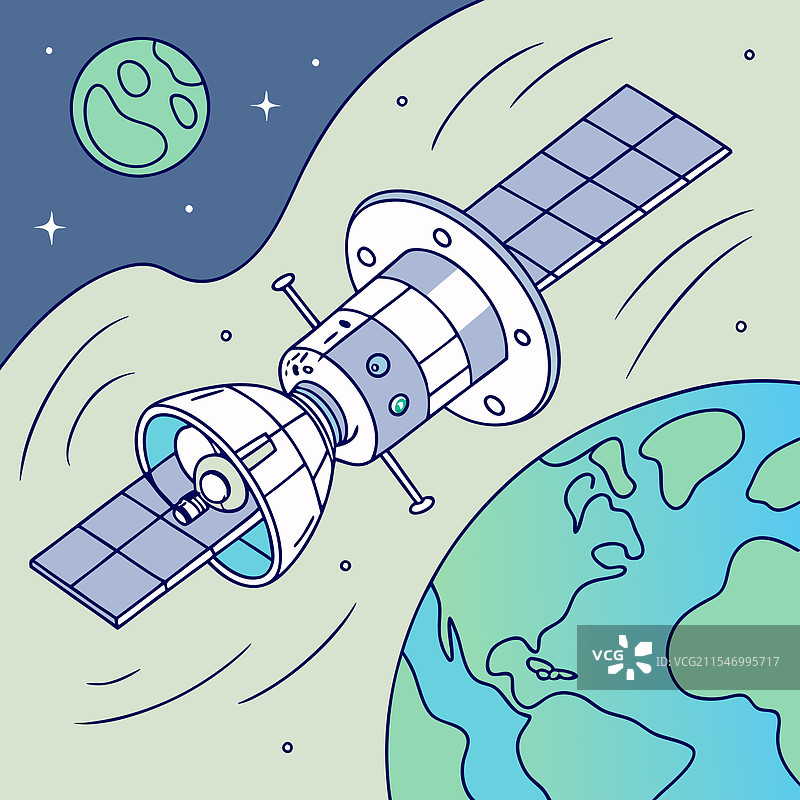 未来轨道上的太空卫星剪影图片素材