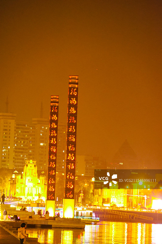 天津夜景，街景图片素材