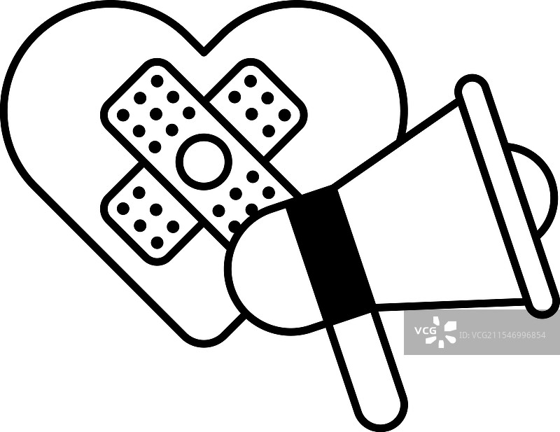 一个心脏上贴着绷带，旁边有一个耳机图片素材