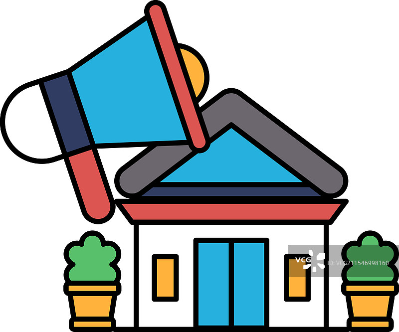 一栋房子顶部有一个大音响图片素材