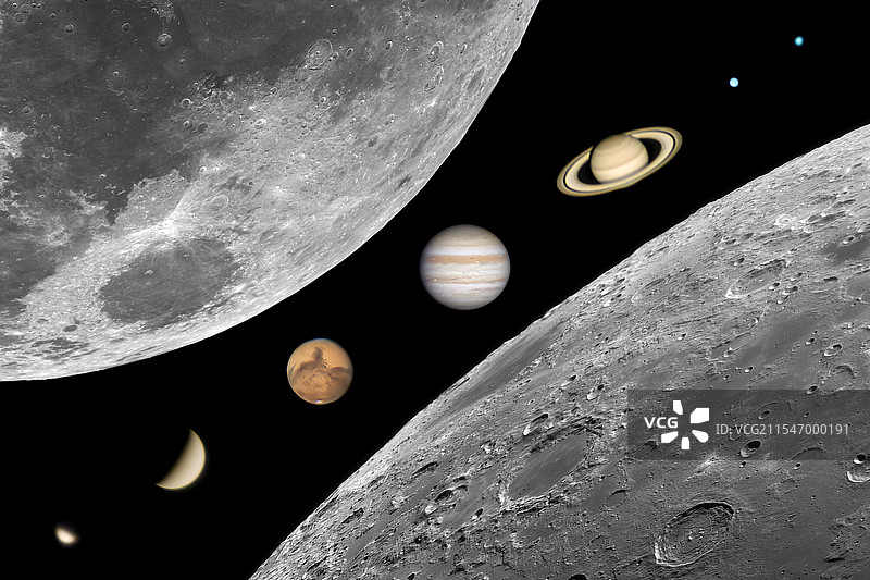 太阳系八大行星与月球 天文望远镜实拍图片素材