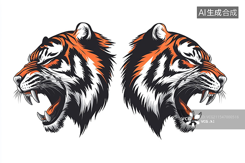 【AI数字艺术】卡通老虎头像徽章图片素材