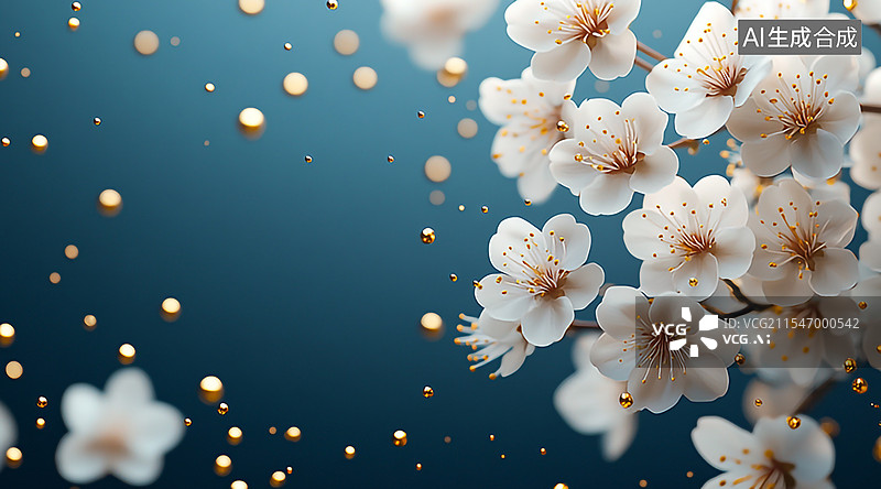 【AI数字艺术】蓝色背景上的梨花图片素材