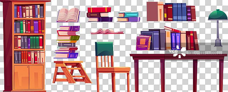 公共图书馆的书籍、家具和设备图片素材