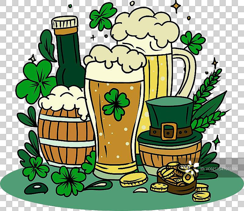 圣帕特里克节与啤酒和三叶草图片素材