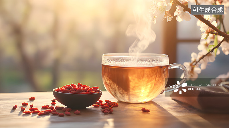 【AI数字艺术】AIGC：春日养生茶，中医养生，枸杞图片素材