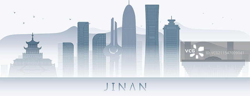 山东济南地标建筑城市天际线矢量图图片素材