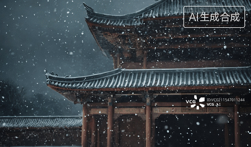 【AI数字艺术】雪落古寺图片素材