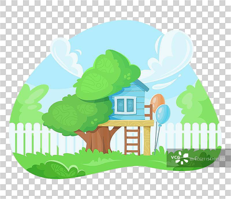 阳光明媚的后院里的卡通树屋图片素材