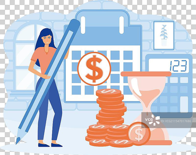 女性站在日历旁边，查看付款日期图片素材