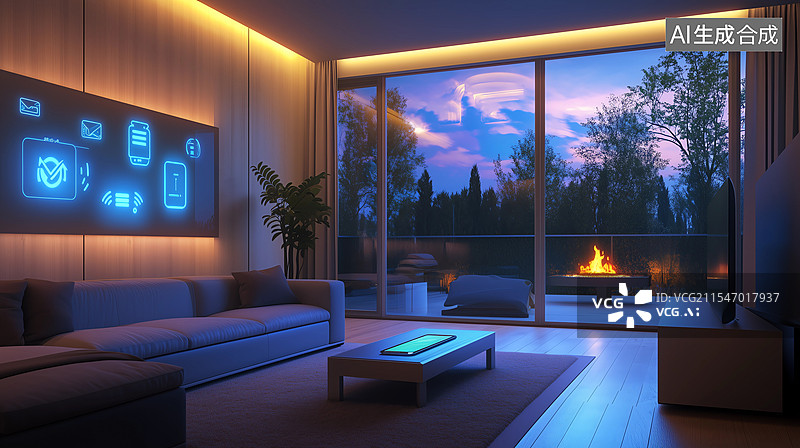 【AI数字艺术】未来科技感智慧智能客厅图片素材