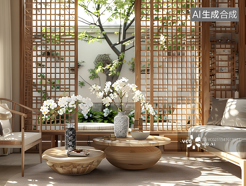 【AI数字艺术】中式装修风格的室内房间图片素材