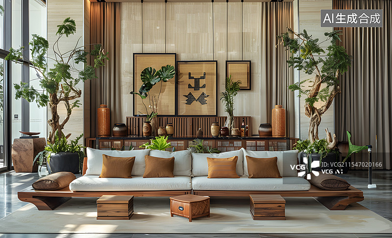 【AI数字艺术】中式装修风格的室内房间图片素材