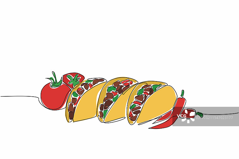单一连续线条绘制的塔可菜肴图片素材