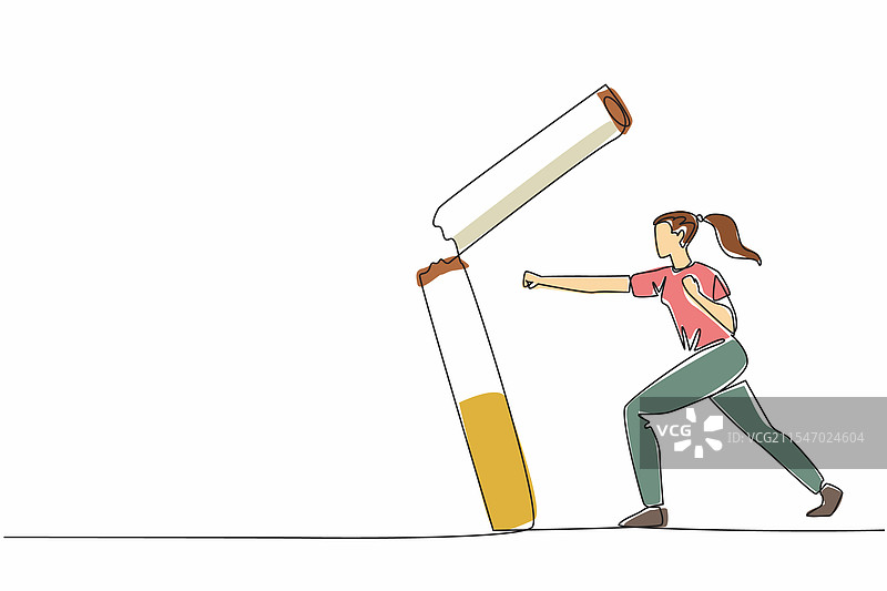 单线连续画的女人击打一个大物体图片素材