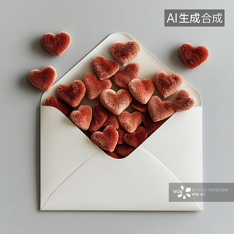 【AI数字艺术】浪漫情人节爱心信封情书问候信纸便签留言图片素材