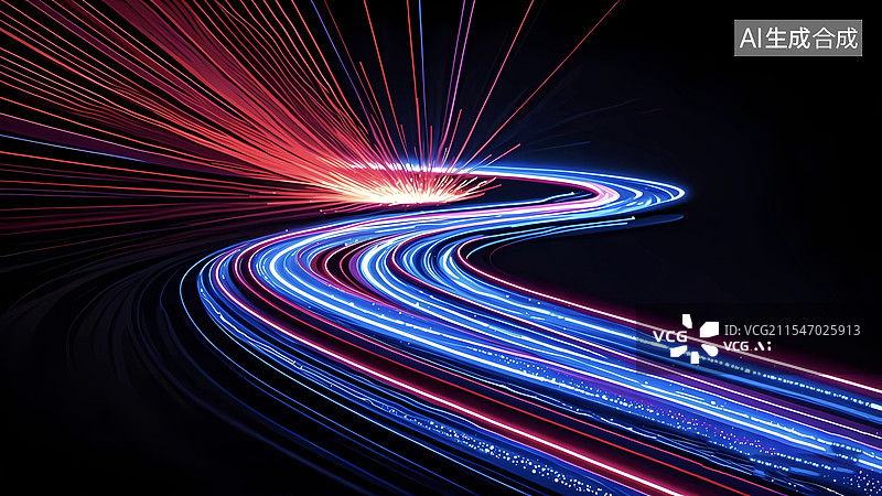 【AI数字艺术】发光抽象科技线条光轨背景图片素材