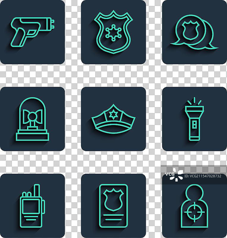 对讲机、警察徽章和身份证套的组合图片素材