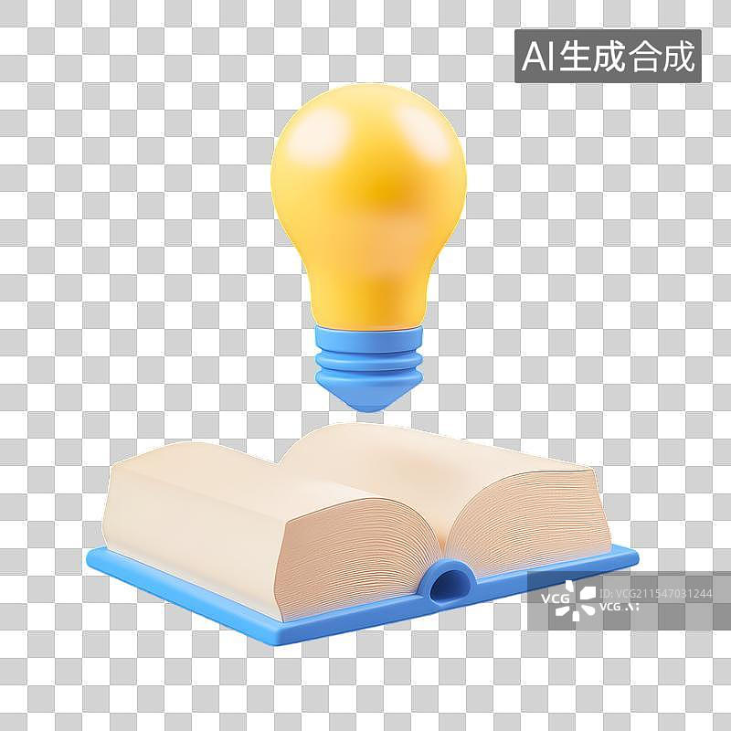 【AI数字艺术】打开的书与灯泡3D图标图片素材
