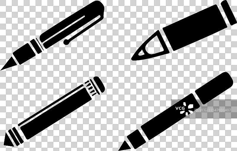 黑色剪影的钢笔图标集图片素材