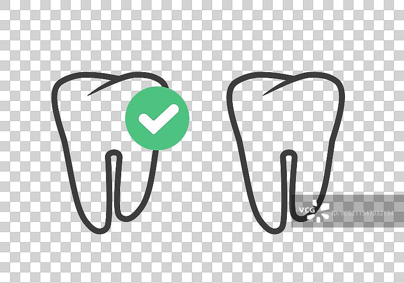 带有勾号的健康牙齿图标，简单明了图片素材