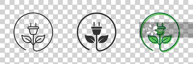 生态插头线和轮廓图标集 电气图片素材