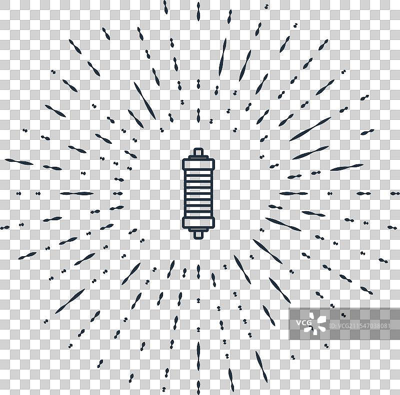 黑色线条减震器图标，背景为灰色图片素材