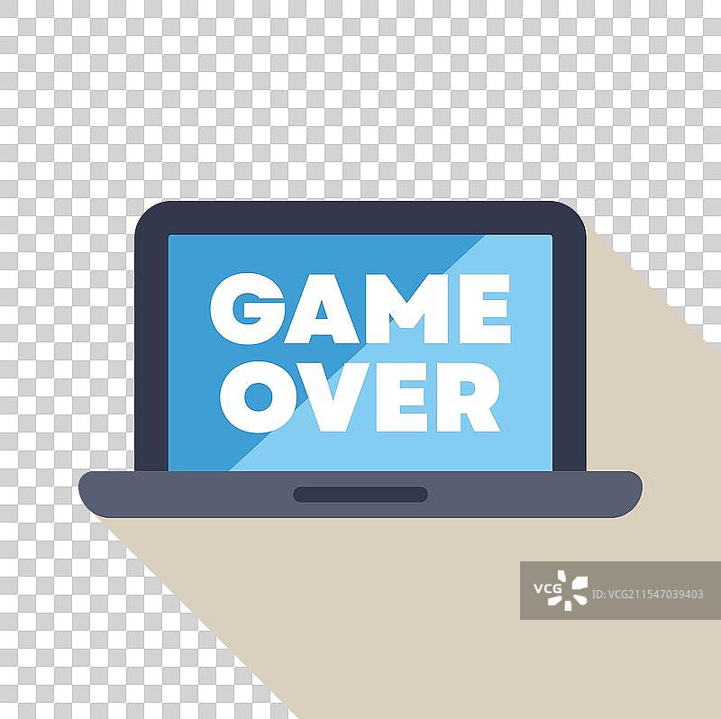 游戏结束标志显示在笔记本电脑屏幕上图片素材