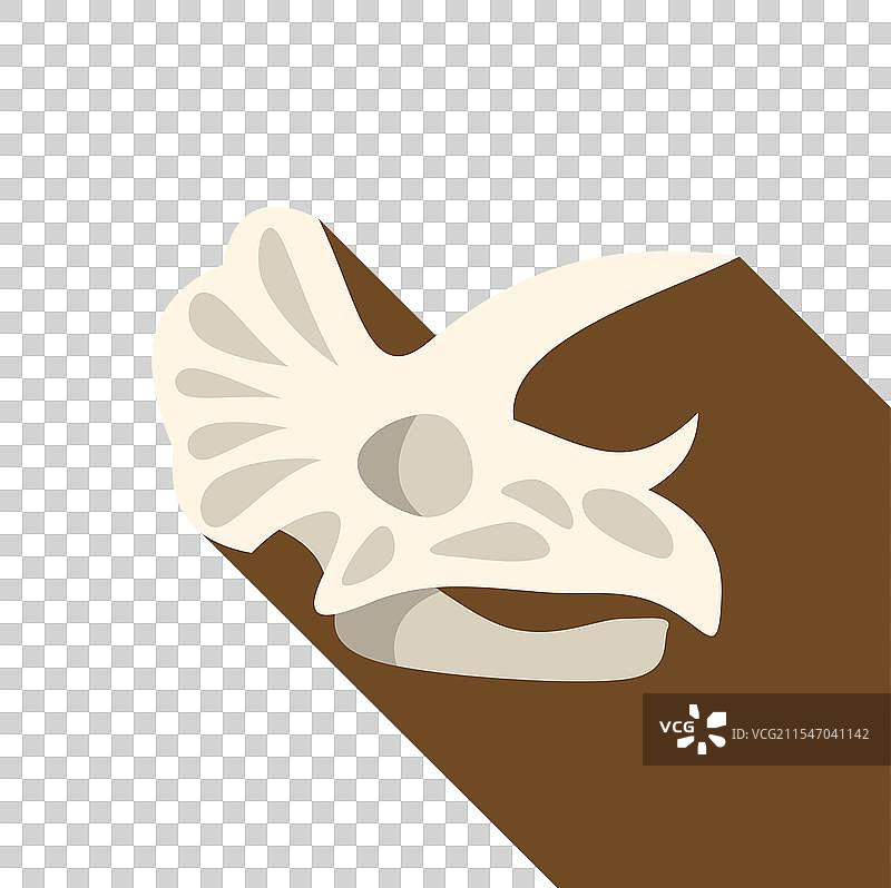 三角龙头骨化石静置在棕色背景上图片素材