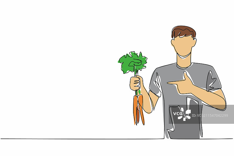 单线条画的男人手里拿着一些胡萝卜图片素材