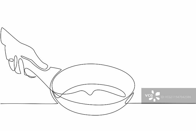 单线条画手握特氟龙平底锅图片素材
