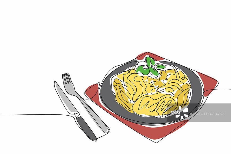 单一连续线条绘制的意大利宽面条图片素材