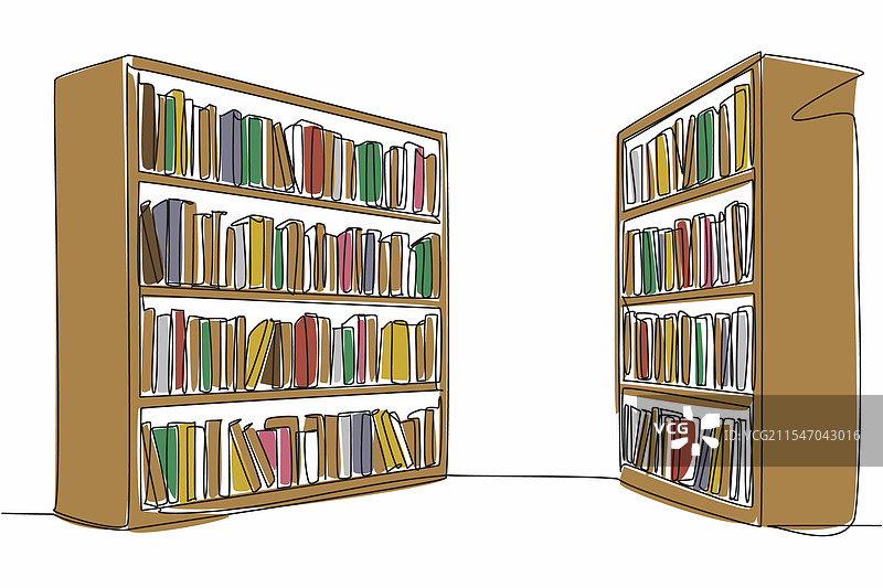 一笔画出两个相对的书架图片素材