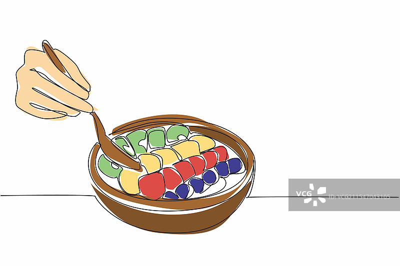 连续一笔画的人们在舀取图片素材