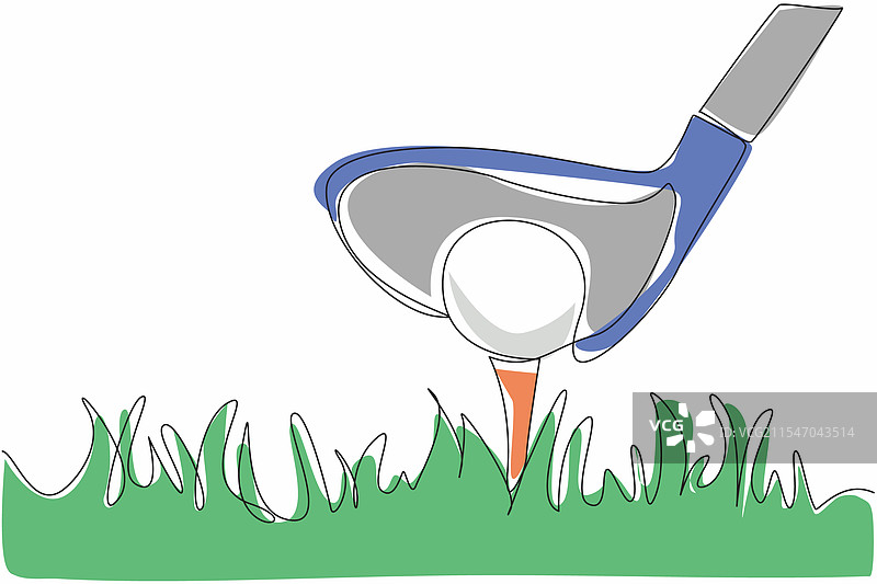 单线条画的高尔夫球在草地上图片素材