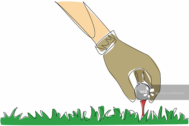 连续一笔画的手戴着手套放置高尔夫球图片素材