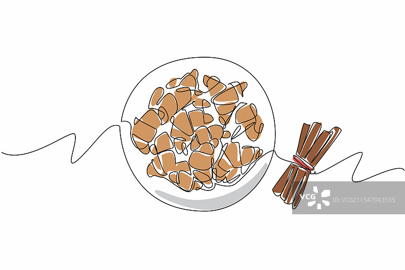 单一连续线条绘制的肉桂月牙饼图片素材