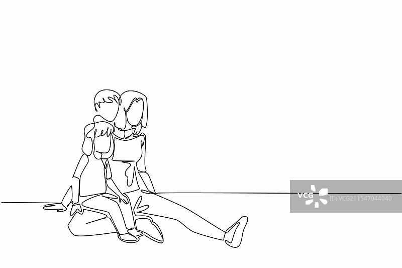 母亲坐在上面的连续一笔画图片素材