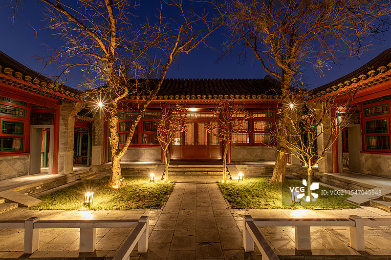 北京四合院夜景图片素材