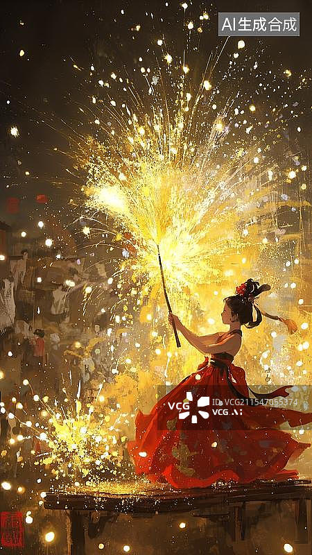 【AI数字艺术】打铁花火焰烟火图片素材