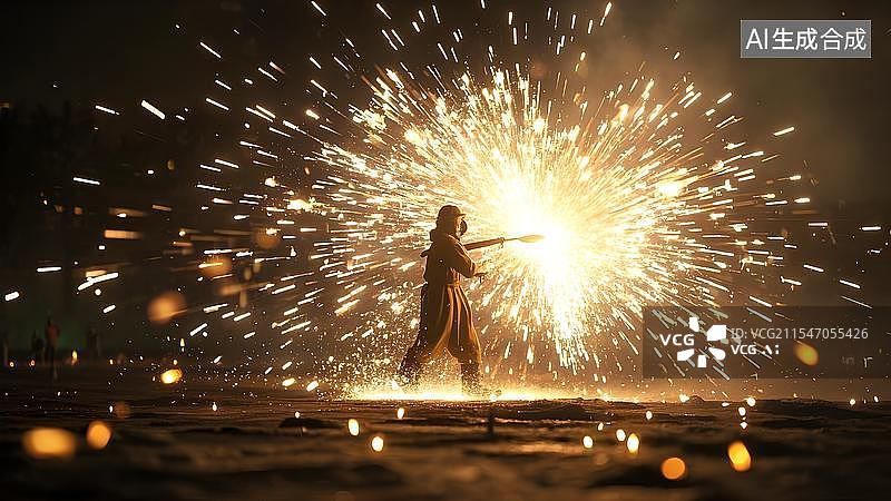 【AI数字艺术】打铁花火焰烟火图片素材